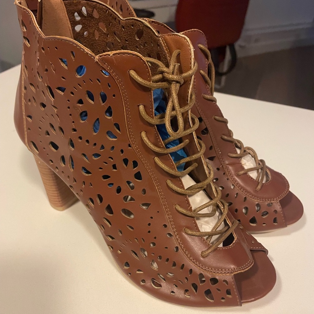Torrid Brown Heeled Boots with Floral Cut-Outs
